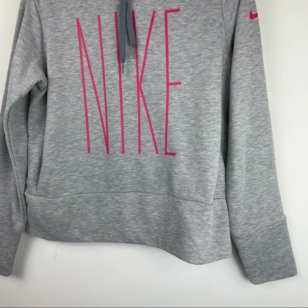 Nike Dri Fit Grey Pink Logo Hoodie Sz Medium